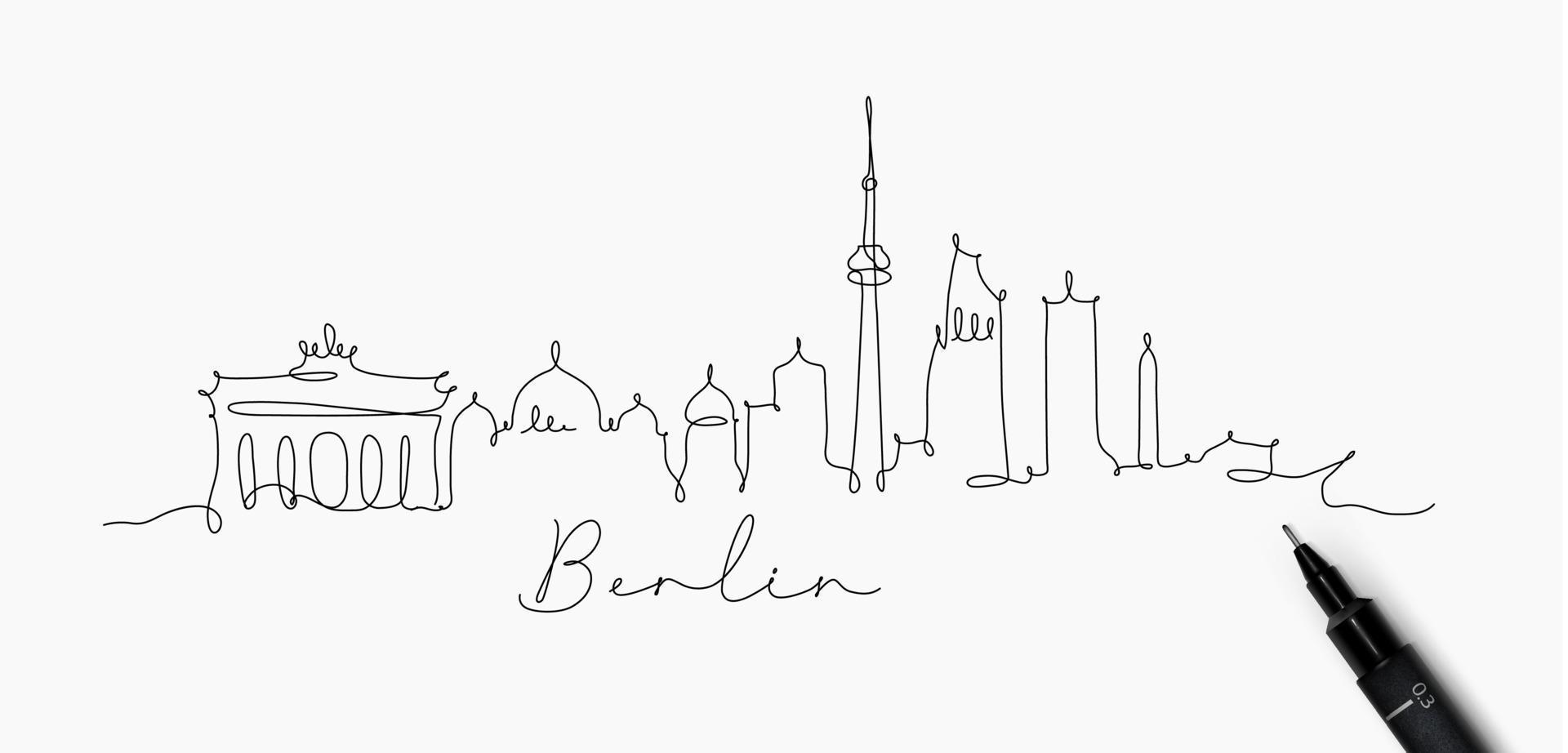 stad silhouet berlijn in pen lijnstijl tekening met zwarte lijnen op witte achtergrond vector