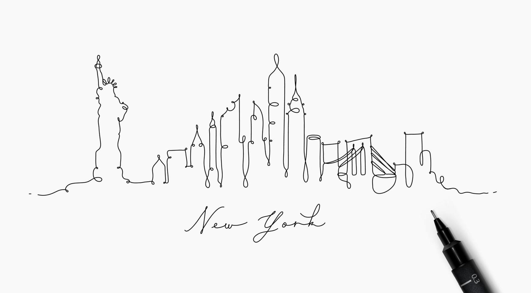 stad silhouet new york in pen lijnstijl tekening met zwarte lijnen op witte achtergrond vector