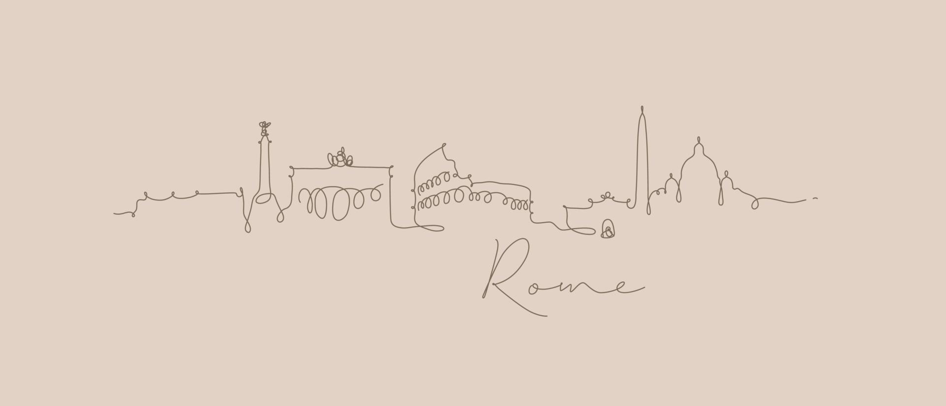 stad silhouet rome in pen lijnstijl tekening met bruine lijnen op beige achtergrond vector