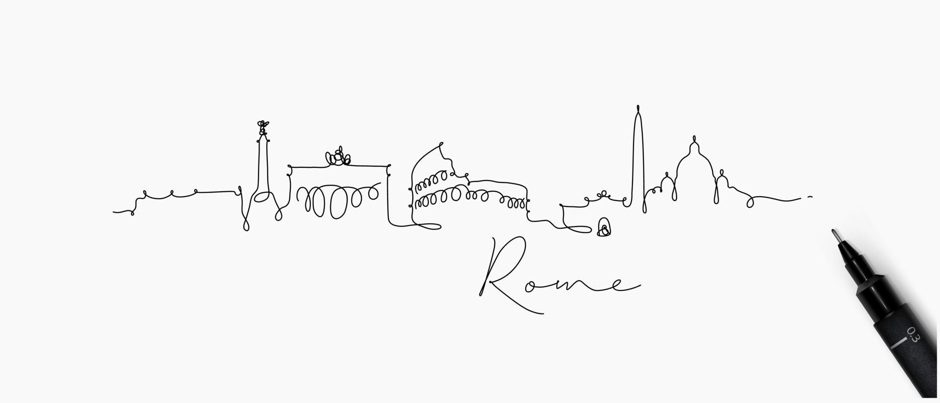 stad silhouet rome in pen lijnstijl tekening met zwarte lijnen op witte achtergrond vector