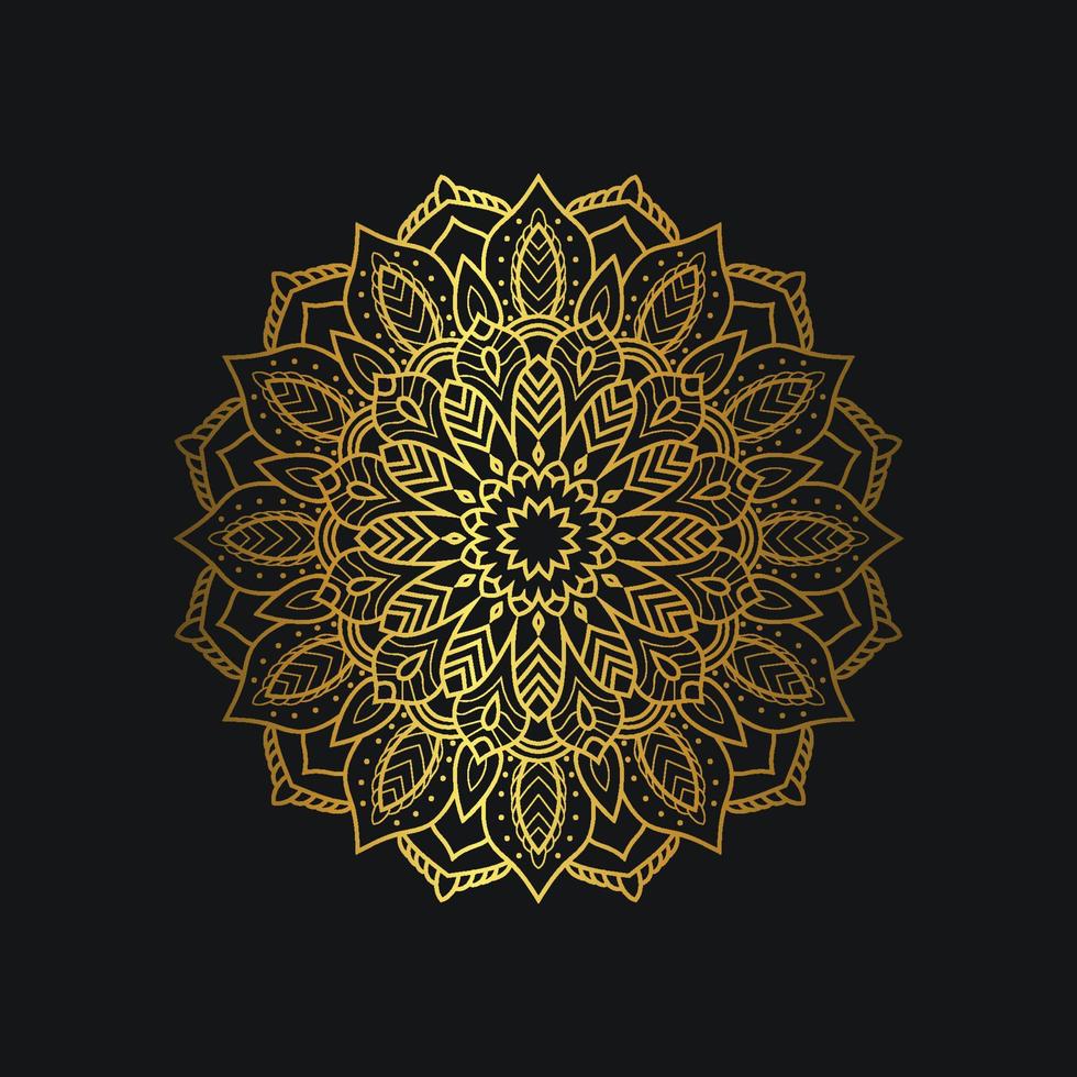 luxe mandala-ontwerp met gouden kleur. luxe gouden bloemen ornament op zwarte achtergrond. geschikt voor grafische middelen, huwelijksuitnodiging, visitekaartje, behang. vector