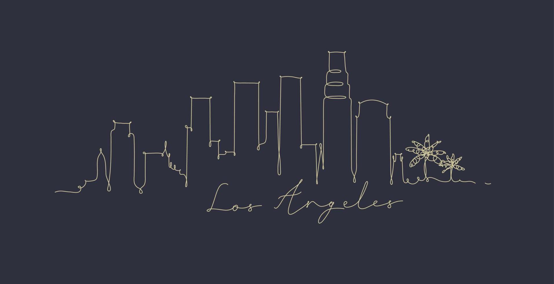 stadssilhouet Los Angeles in penlijnstijl tekenen met beige lijnen op donkerblauwe achtergrond vector