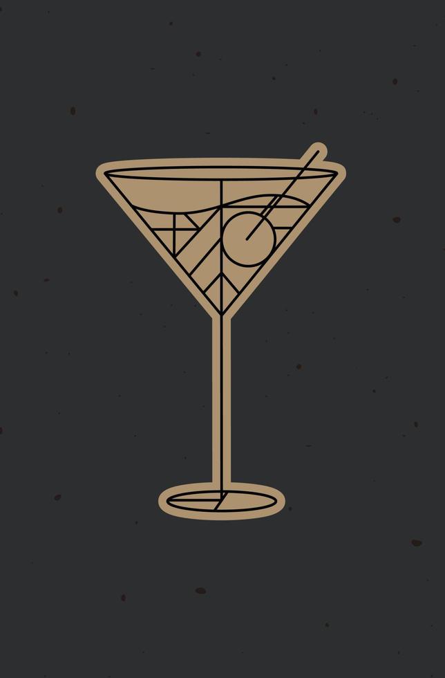 art deco cocktail kosmopolitische tekening in lijnstijl op donkere achtergrond vector