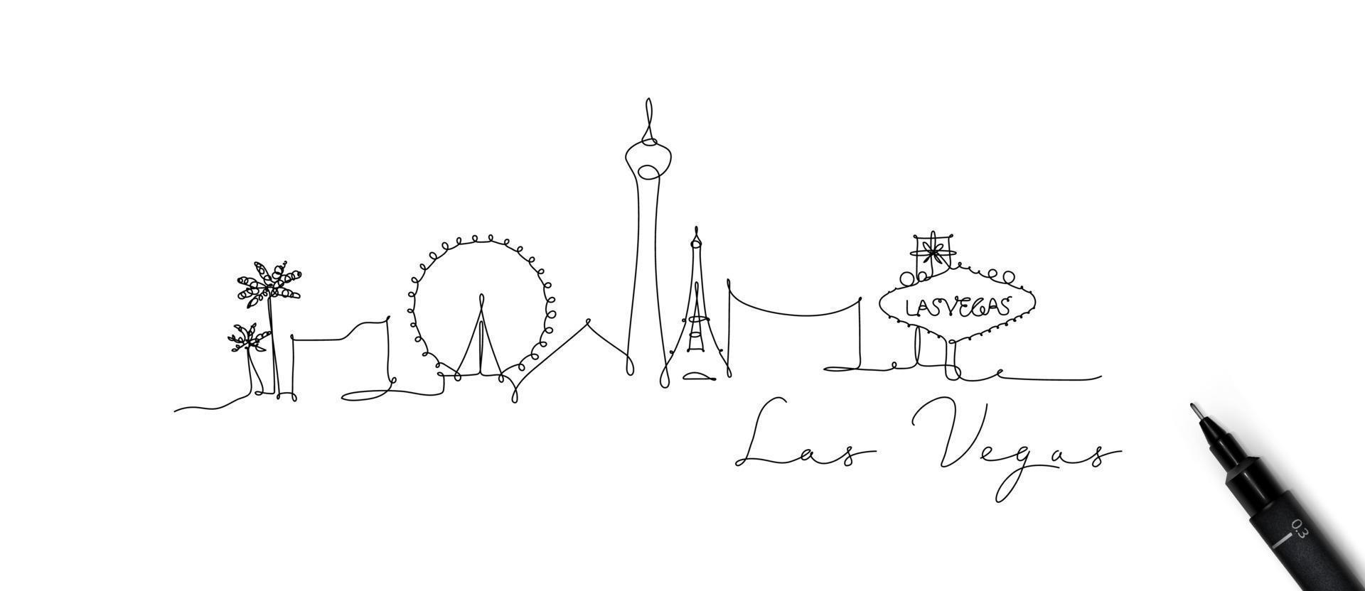 stad silhouet las vegas in pen lijnstijl tekening met beige lijnen op witte achtergrond vector