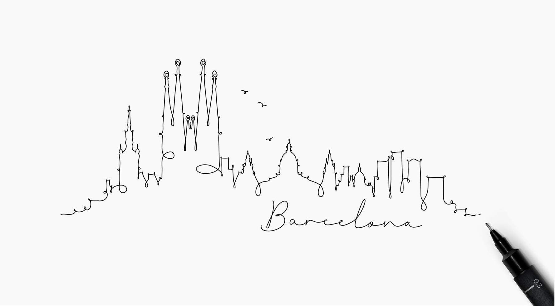 stad silhouet barcelona in pen lijnstijl tekening met zwarte lijnen op witte achtergrond vector