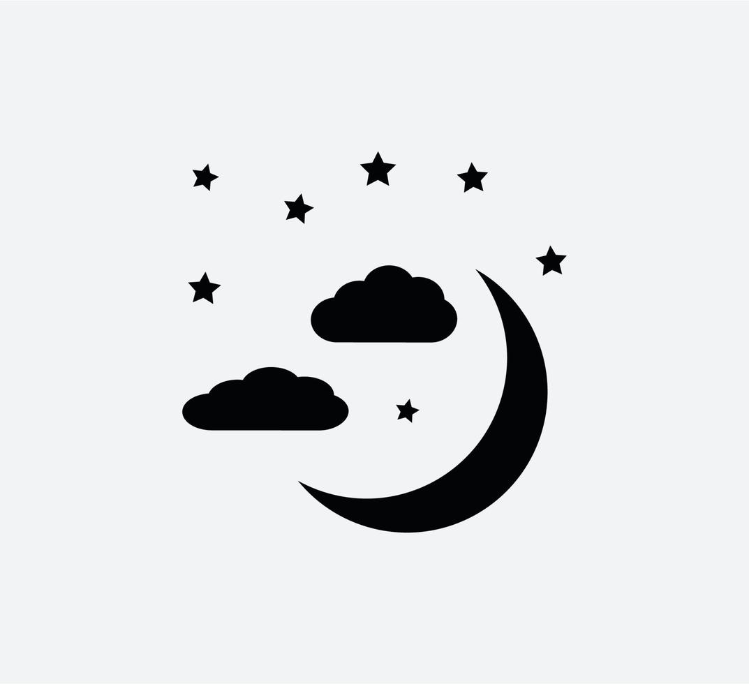 nachtpictogram, maansterren en wolkenpictogram vlakke stijl trendy vector
