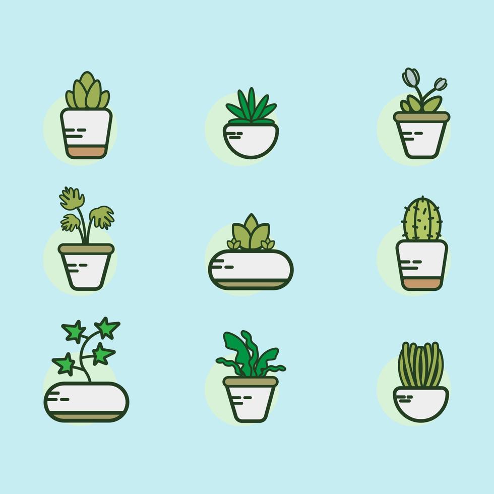 vectorbundel van verschillende planten in potten, geschikt voor illustratie en animatie vector