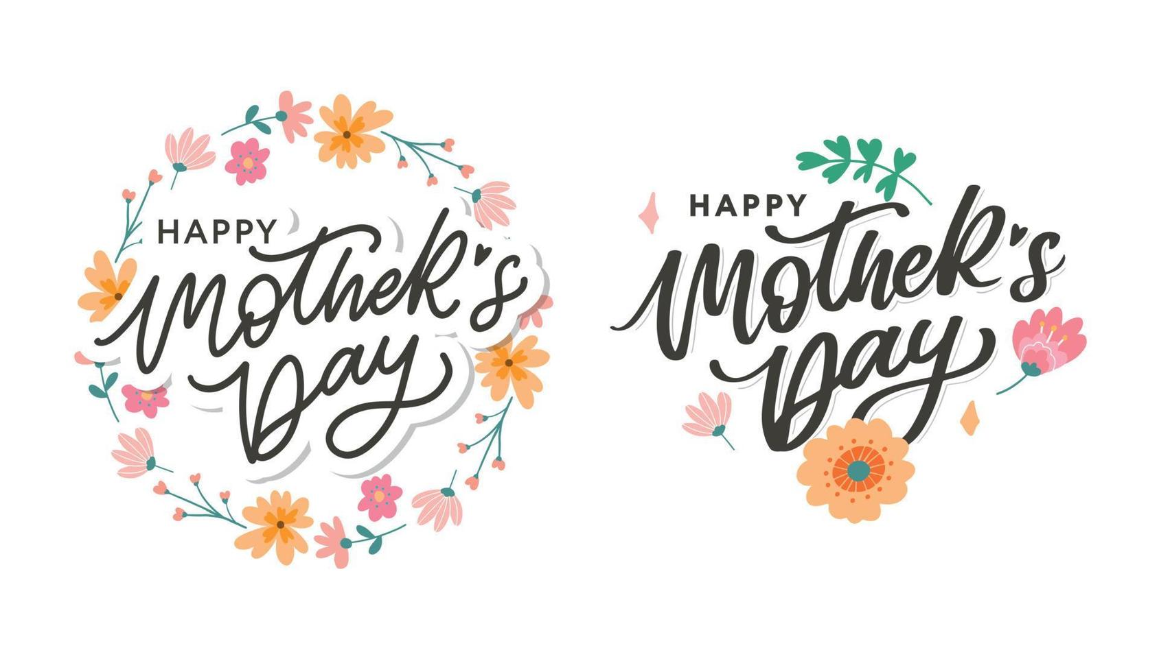 gelukkige moederdag belettering. handgemaakte kalligrafie vectorillustratie. moederdagkaart met bloemen vector