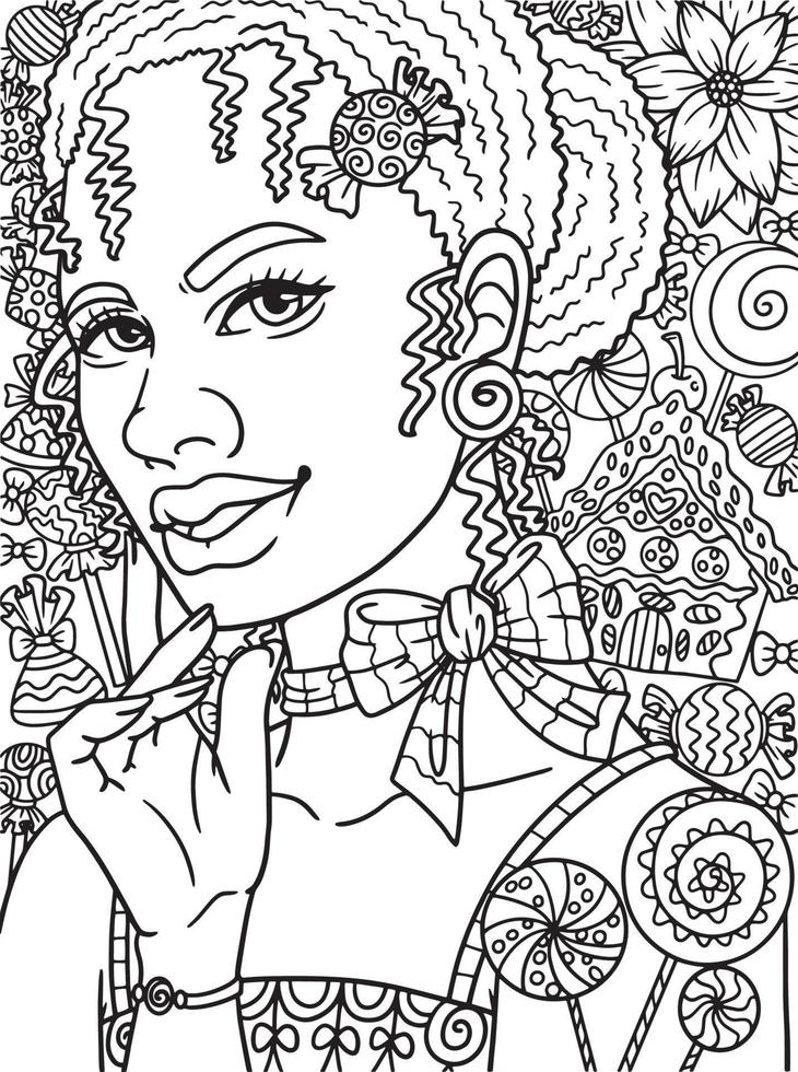 afro-amerikaanse vrouw snoep volwassen kleuren vector