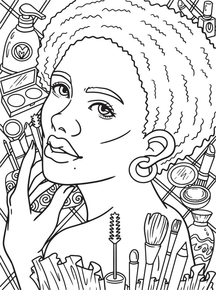 Afro-Amerikaanse vrouw make-up volwassen kleurplaat vector