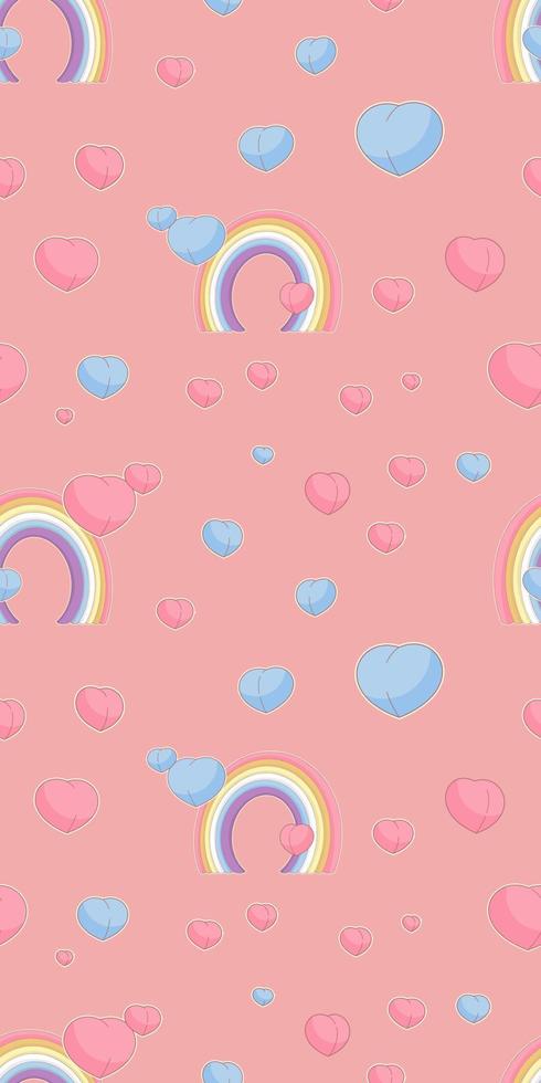 Valentijnsdag naadloze patroon met cartoon trend. vliegende harten en regenboogboog vector