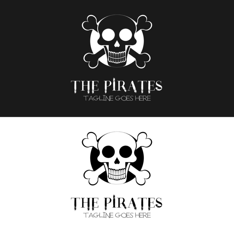 piraten skull and crossbones silhouet voor retro vintage biker club en halloween logo-ontwerp vector