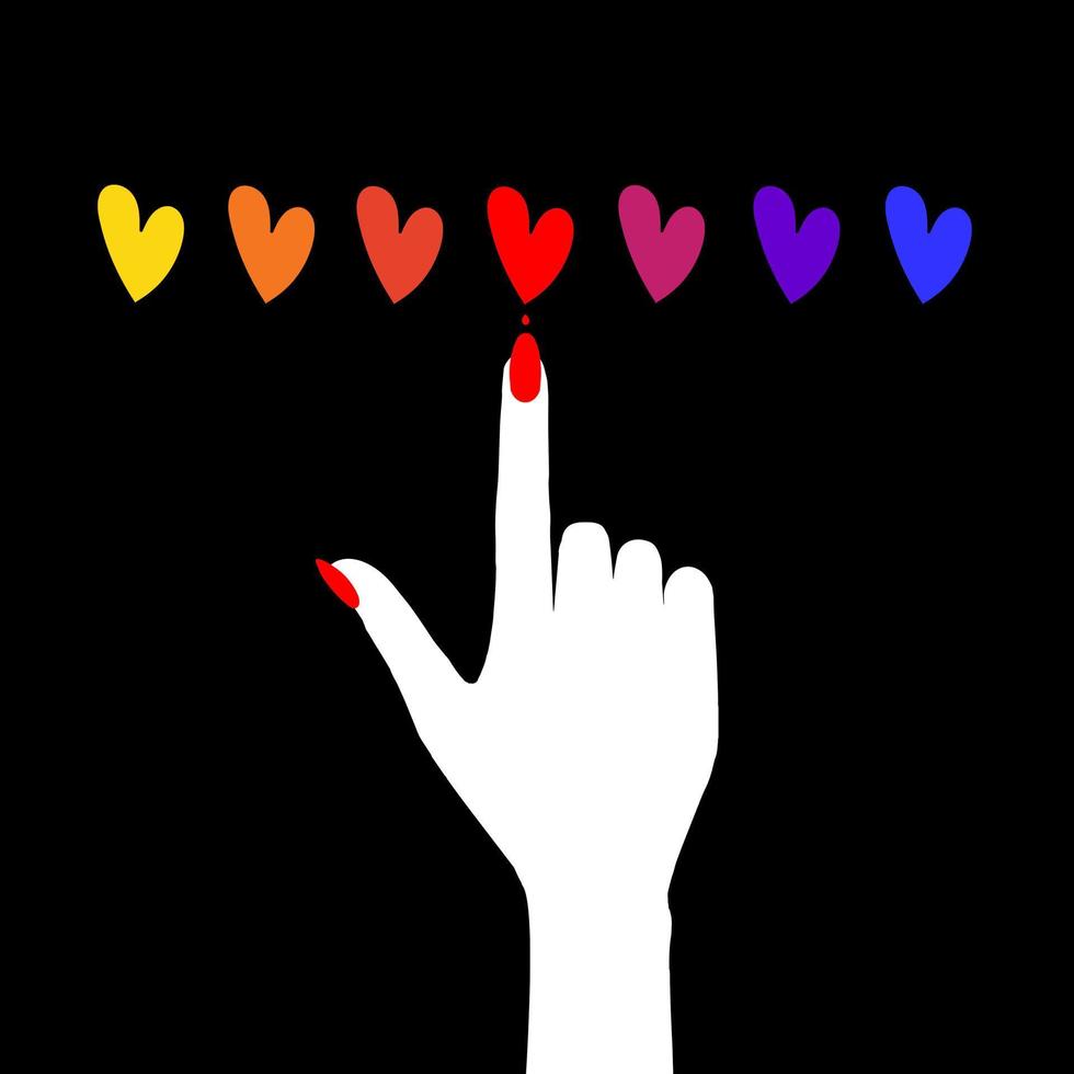 de hand van een vrouw met een manicure kiest een rood hart vector
