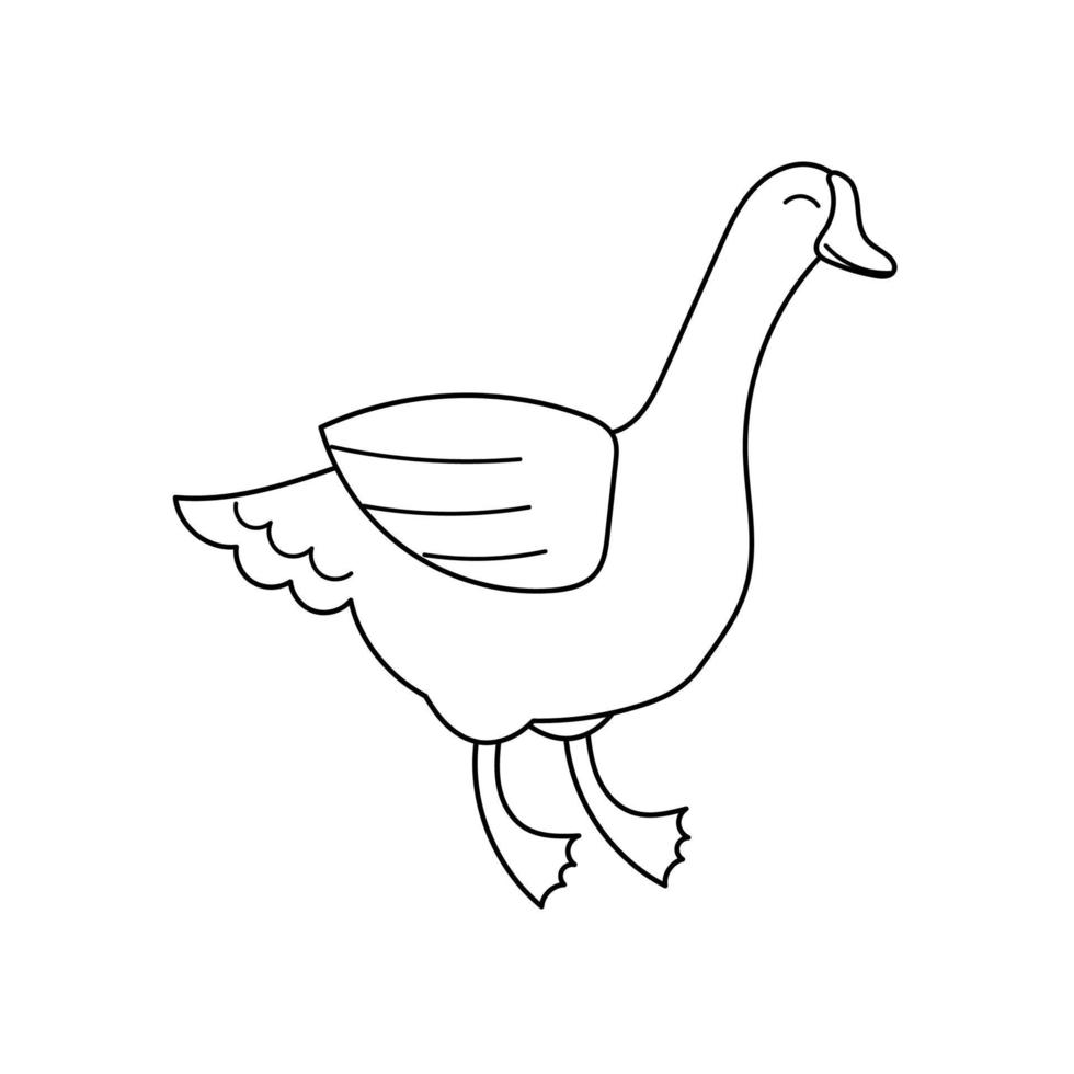 schattige contour doodle gans. ganzenlever, foie gras. boerderijdieren en birds.illustration voor kinderen kleurboek. vector geïsoleerd op witte achtergrond