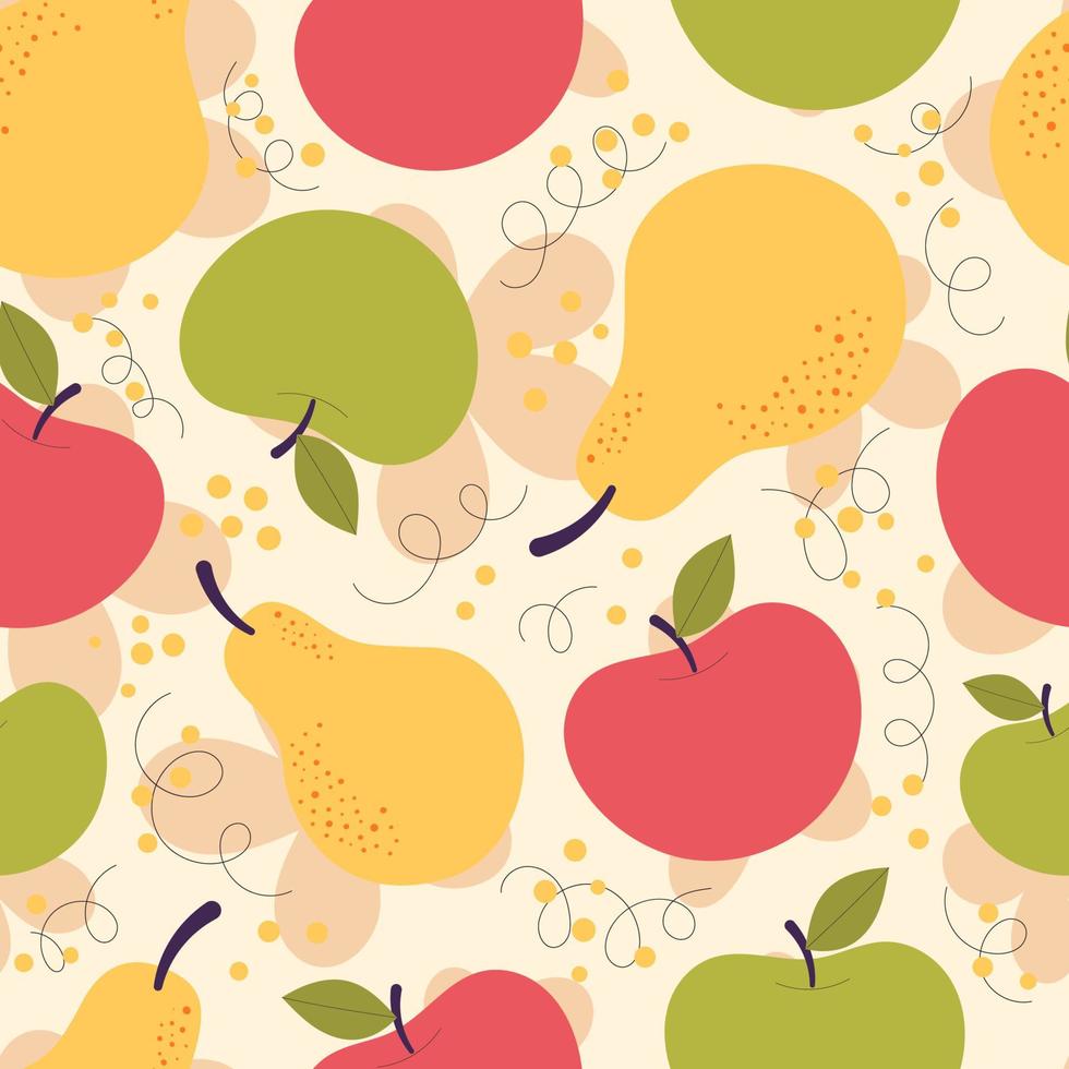 vector naadloos patroon met schattige rode en gele peren. herfstoogst, vegetarisch, vitamines, fruit, vruchtensap. met de hand getekende vlakke afbeelding
