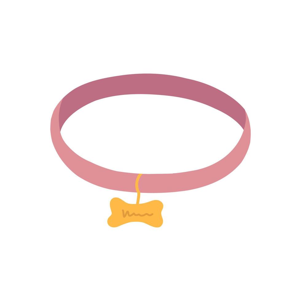 roze halsband voor huisdieren met gouden bot in platte cartoonstijl. katten of honden ketting met medaillon. kittens of puppies accessoire geïsoleerd op een witte achtergrond. vector
