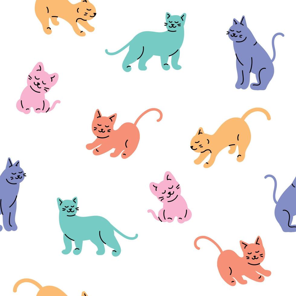 schattig naadloos patroon met kleurrijke katten. vector illustratie