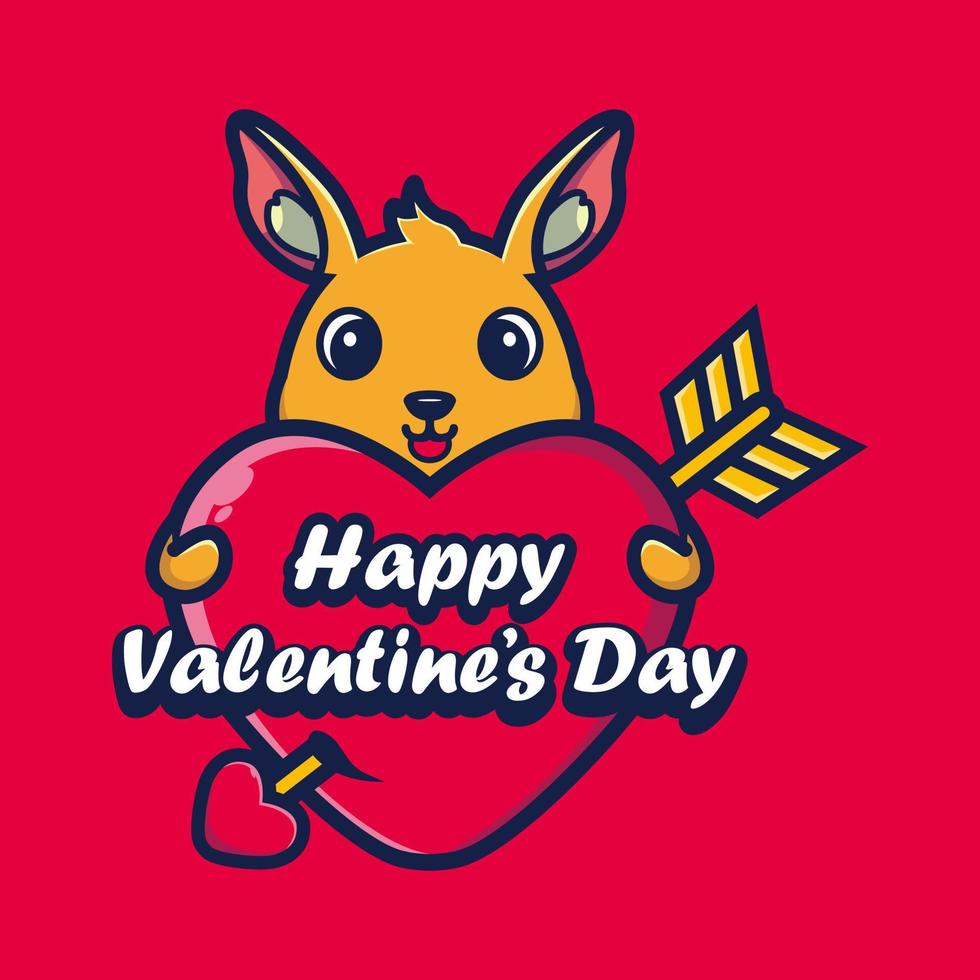 schattige kangoeroe die een hart omhelst met gelukkige valentijnsdaggroeten vector