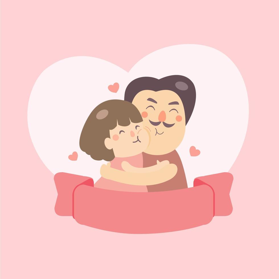 gelukkige vader en zijn dochter knuffelen. gelukkige vaderdagkaart. vector tekening concept van liefde en genegenheid voor een gelukkig gezin
