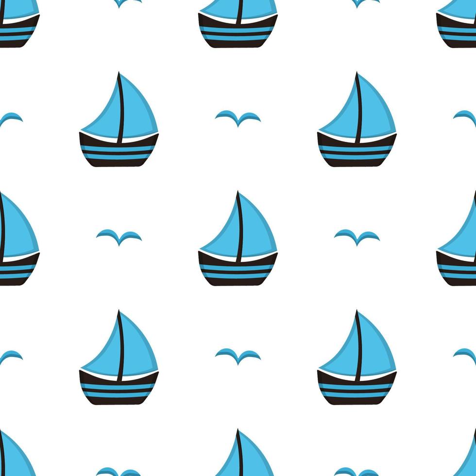naadloos patroon. blauwe zeilboot met meeuwen. vector