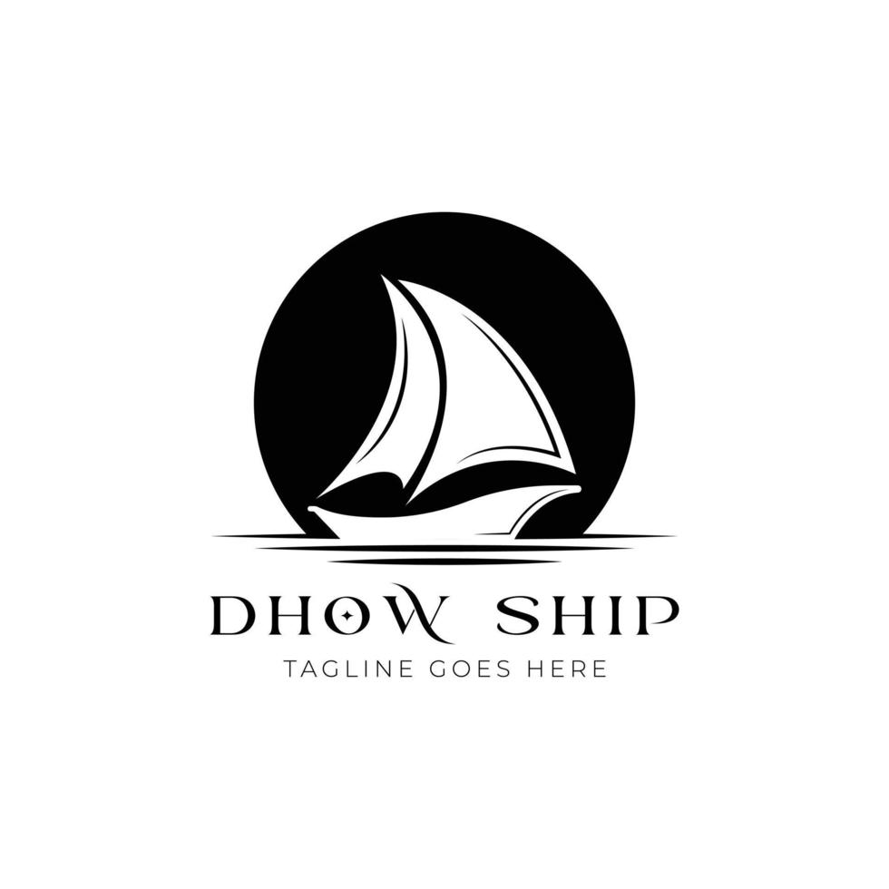 minimalistisch silhouet van dhow-logo-ontwerp, traditionele zeilboot uit Azië-Afrika vector