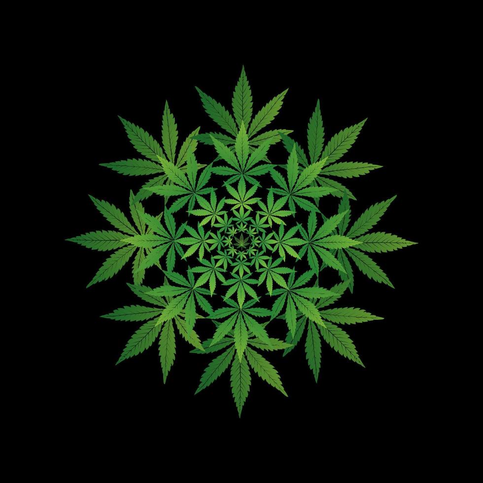vectorillustratie van groene marihuana circulaire op een zwarte achtergrond. cannabis-logo vector
