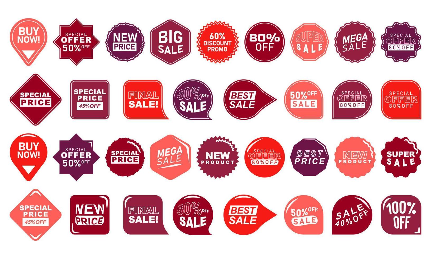 set verkoop badges. verkoop kwaliteitslabels en labels. sjabloon banner winkelen badges. speciale aanbieding, uitverkoop, korting, enz. vector