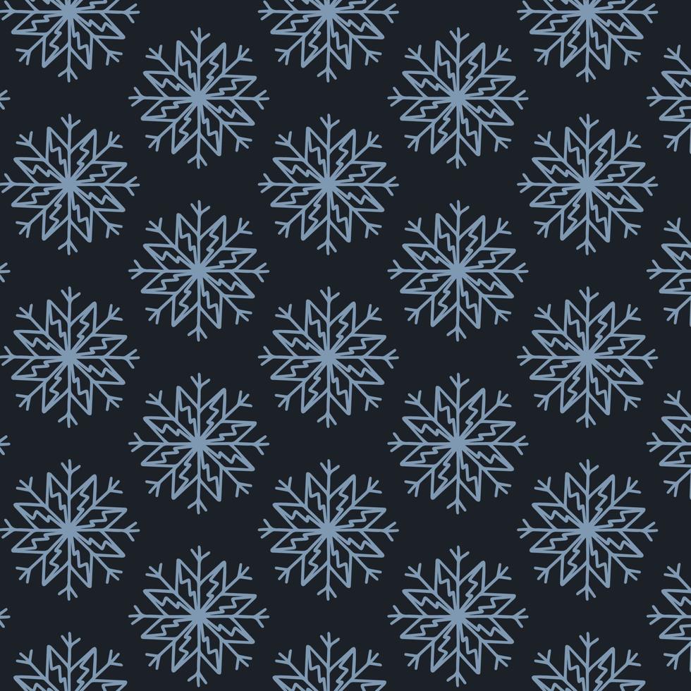 Kerst naadloze patroon met sneeuwvlokken geïsoleerd op een donkere achtergrond. gelukkig nieuwjaar behang en wrapper voor seizoensgebonden ontwerp, textiel, decoratie, wenskaart. handgetekende prints en doodle. vector