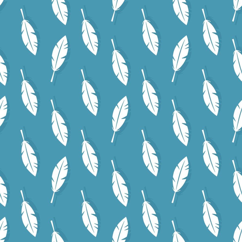 witte veren op een blauwe achtergrond. naadloos patroon. geïsoleerde vector afbeelding. achtergrond textuur.