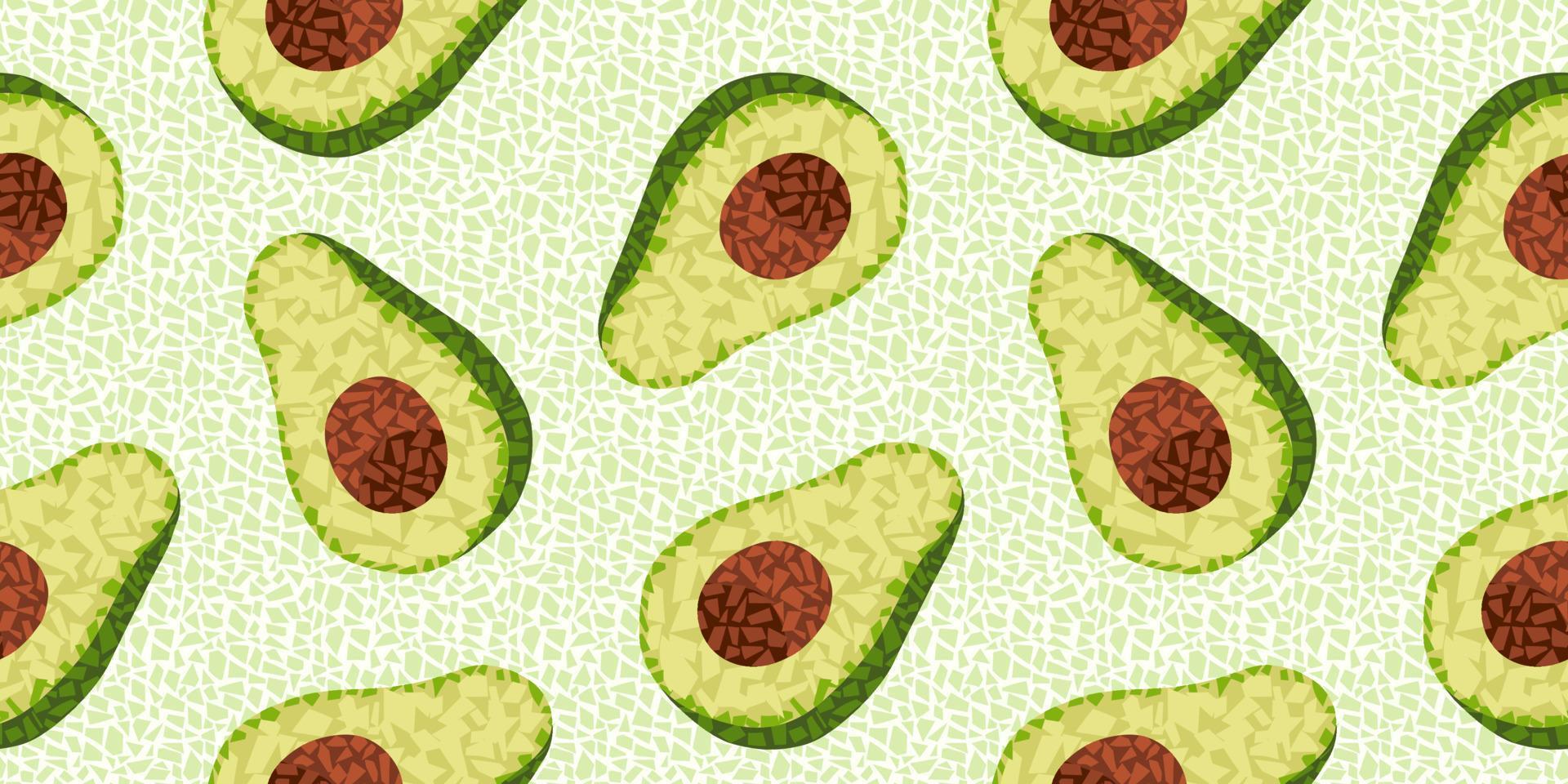 avocado in mozaïekstijl met kleine veelhoekige vormen. fruit naadloos vectorpatroon. vector