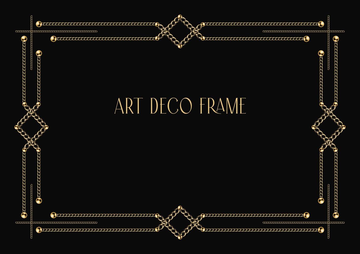 art deco geometrisch frame gemaakt van gouden ketting en kralen. kettingborstel, bewerkbaar basisframe inbegrepen. vintage oude antieke elegante vector design met kopie ruimte.