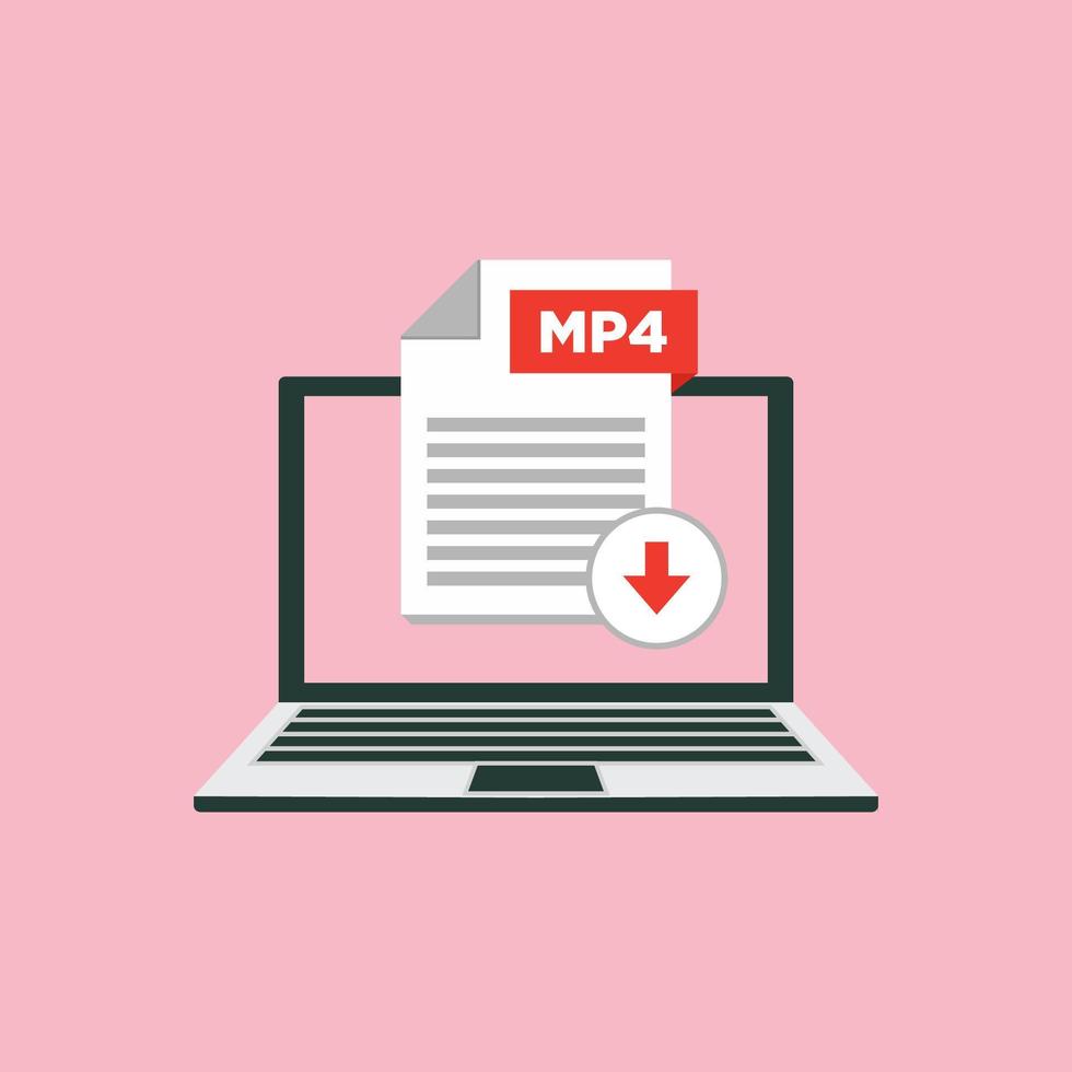download mp4-pictogrambestand met label op laptopscherm documentconcept downloaden vector