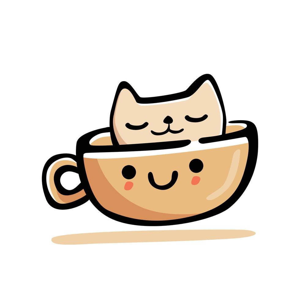 vectorillustratie van een schattige kat in een kopje koffie vector