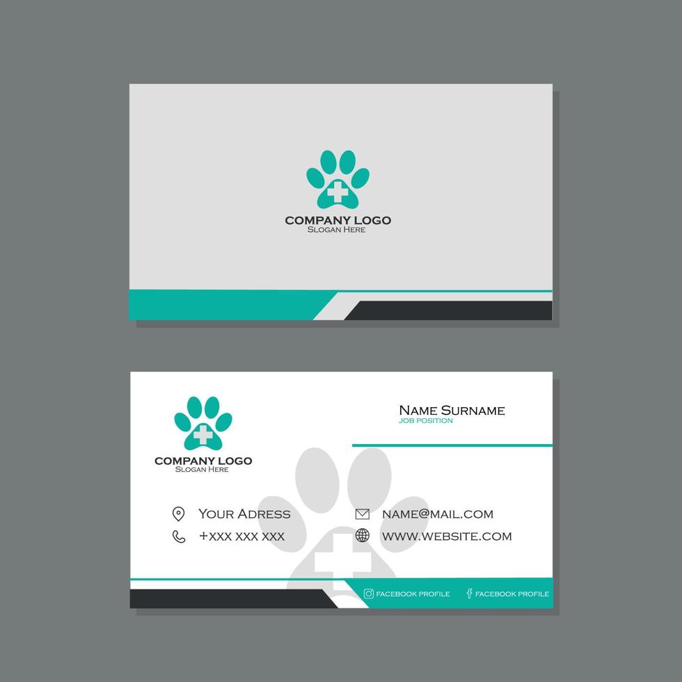 veterinair visitekaartje met logo van hondenvoetafdruk vector