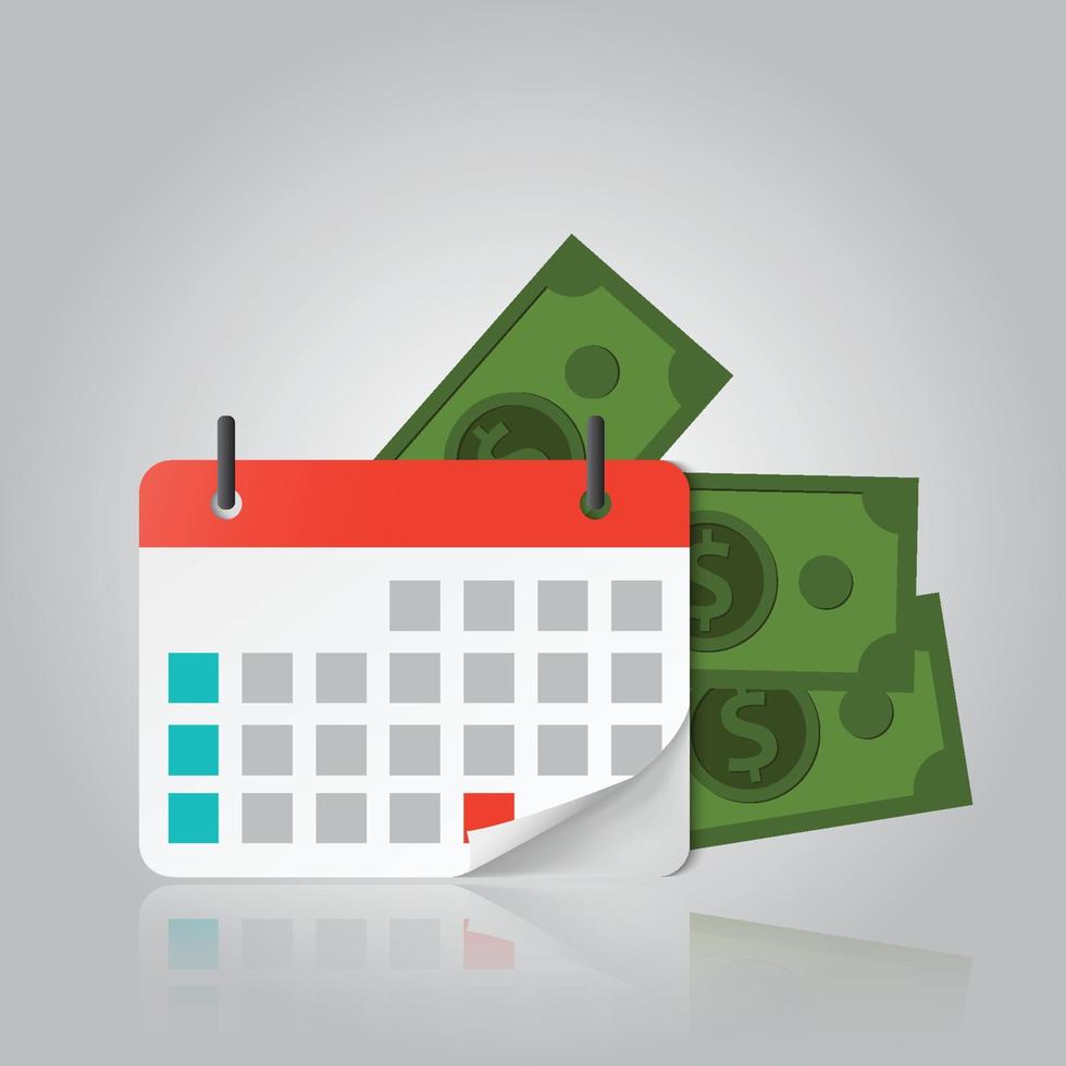 concept van betalingsdatum of betaaldaglening zoals een kalender met geld vector