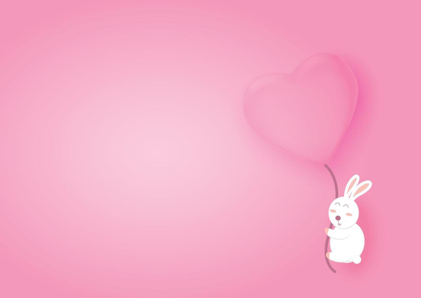 Valentijnsdag harten ballonnen met konijn vliegen op roze achtergrond. Valentijnsdag achtergrond met hart. vectorillustratie. vector