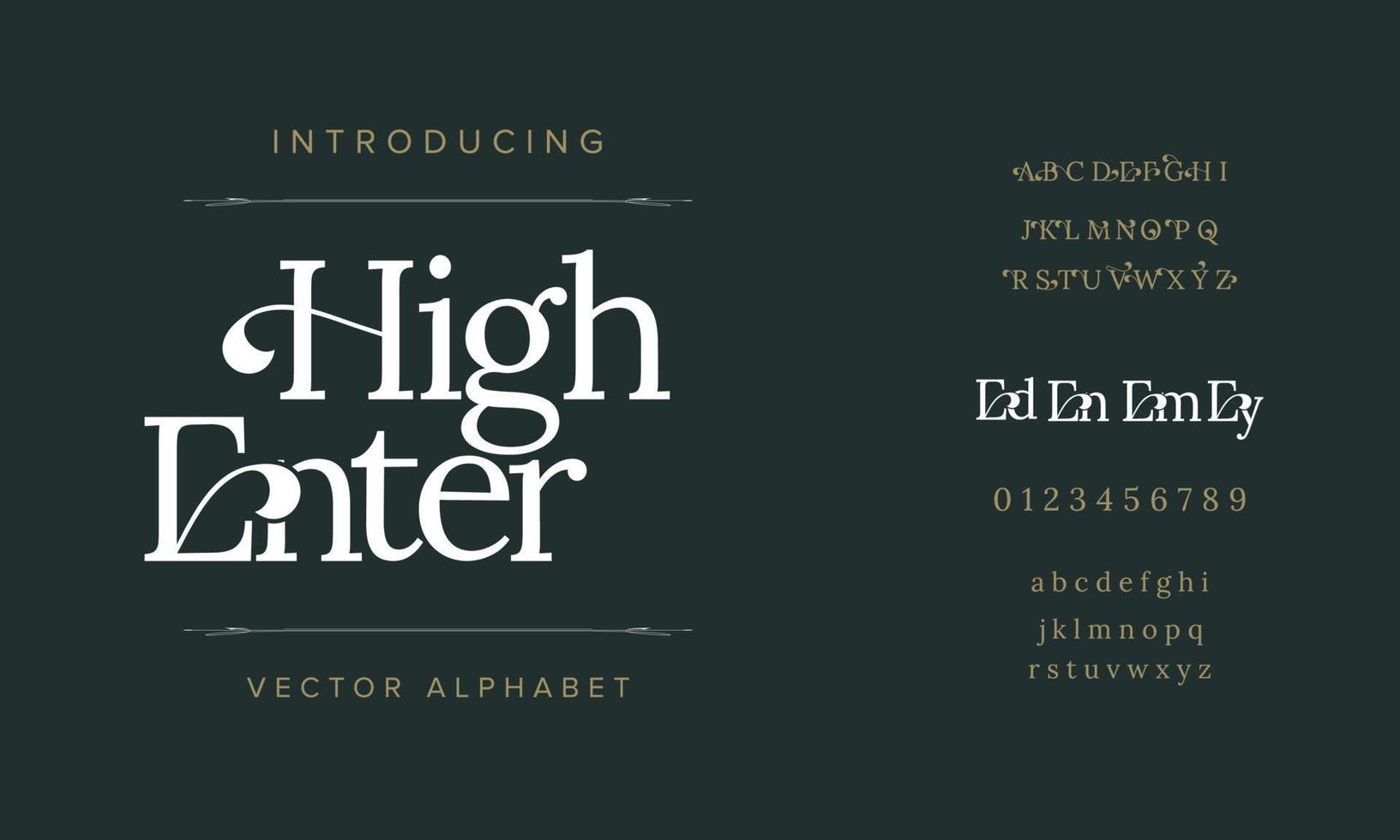 luxe abstracte mode lettertype alfabet. minimale moderne stedelijke lettertypen voor logo, merk enz. typografie lettertype hoofdletters kleine letters en nummer. creatieve vectorillustratie vector