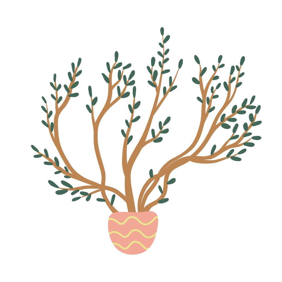 ficus boom kamerplant in een bloempot. vlakke stijl. vector hand getekende illustratie geïsoleerd op een witte achtergrond.