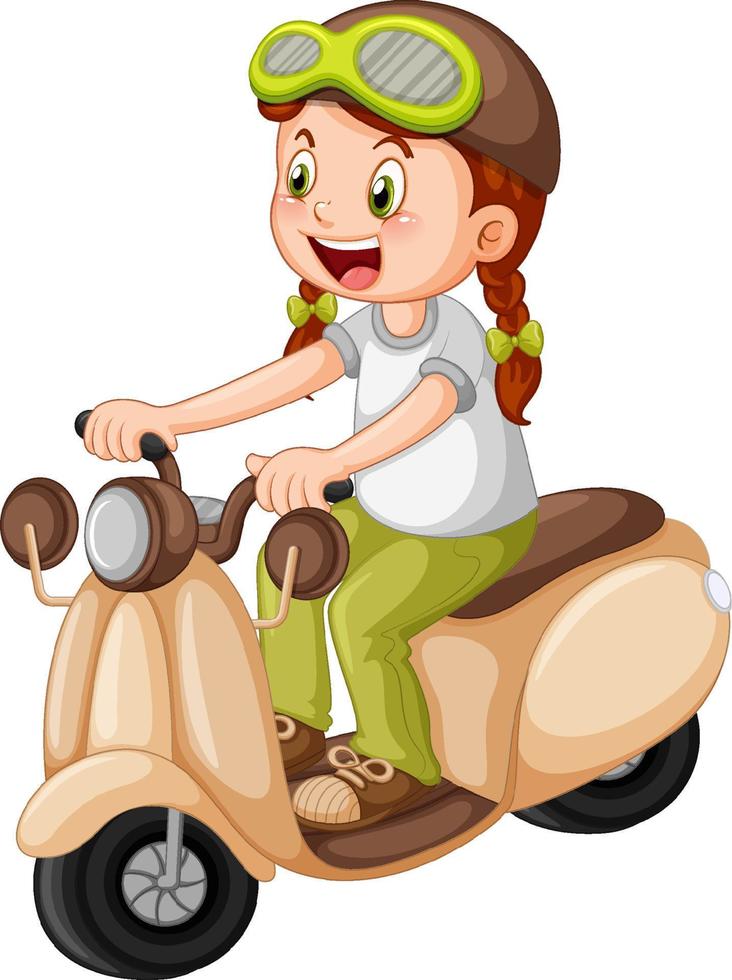 cartoon meisje scooter rijden op witte achtergrond vector