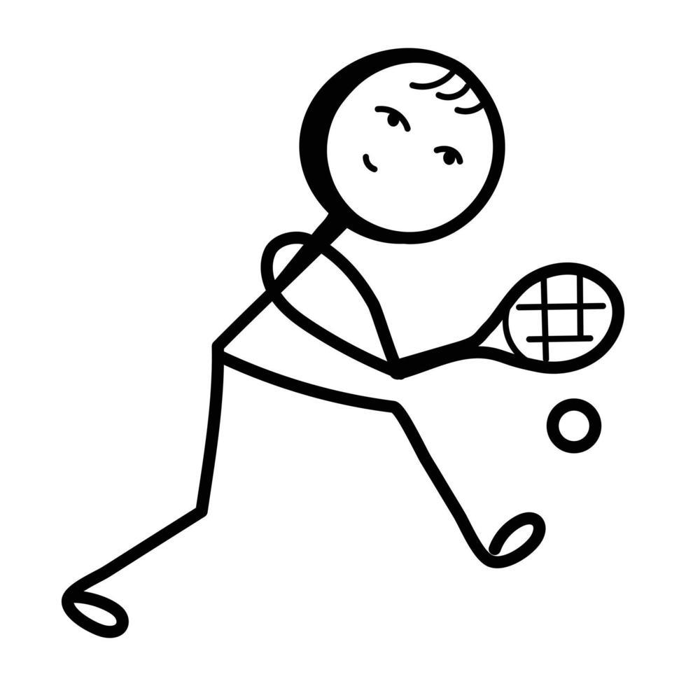 controleer dit stokfiguur van de badmintonspeler, met de hand getekend pictogram vector