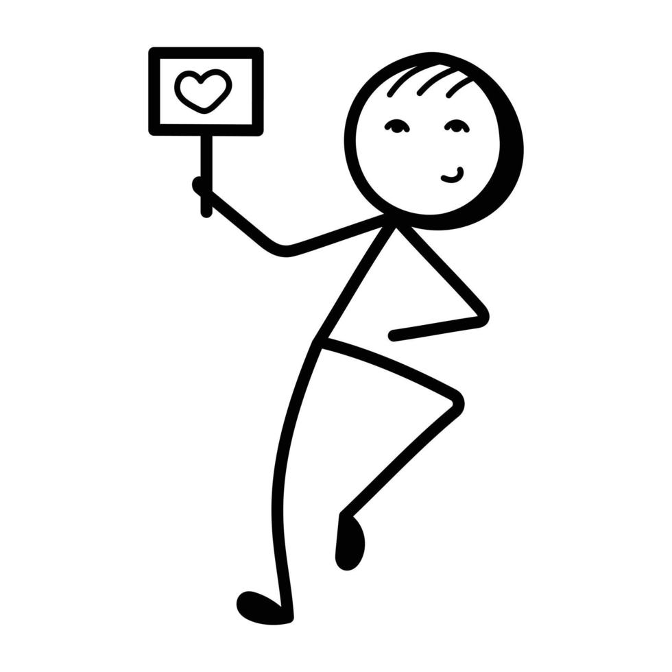stokfiguur die hartfeedback geeft, doodle icon vector
