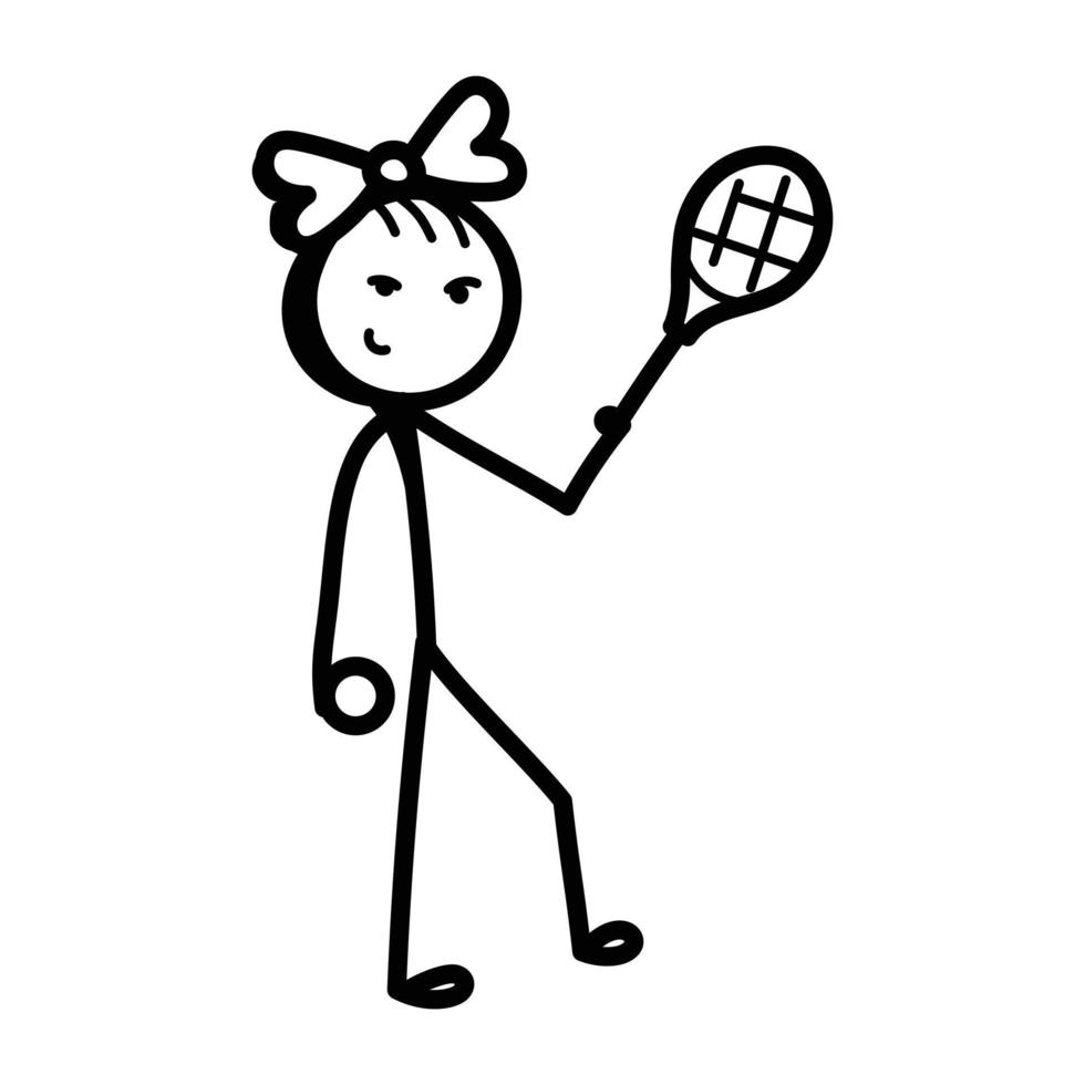 controleer dit stokfiguur van de badmintonspeler, met de hand getekend pictogram vector