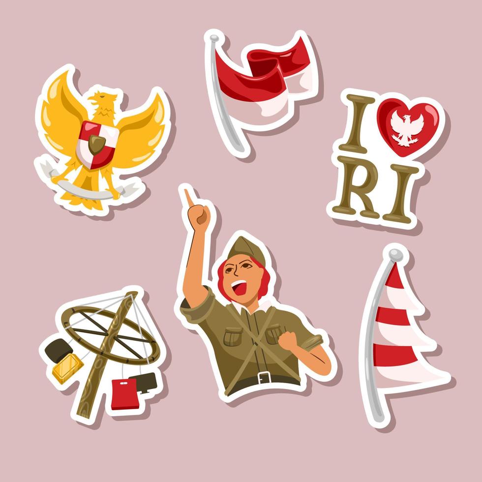 indonesië onafhankelijkheidsdag viering sticker collectie vector