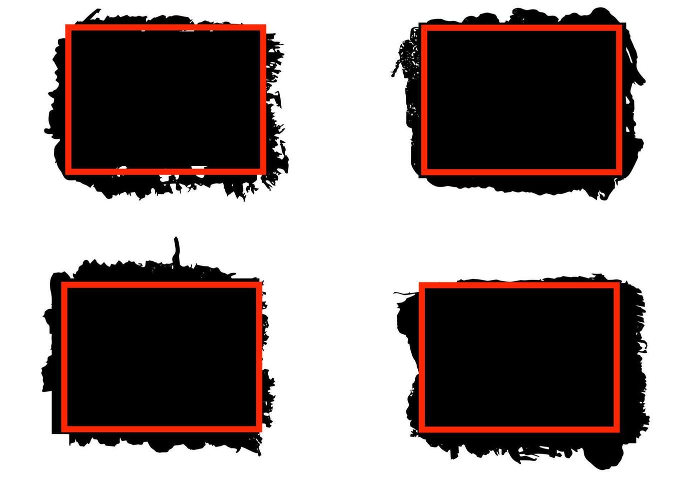 grunge achtergronden instellen. zwarte verf penseelstreek over vierkante frame. vector illustratie