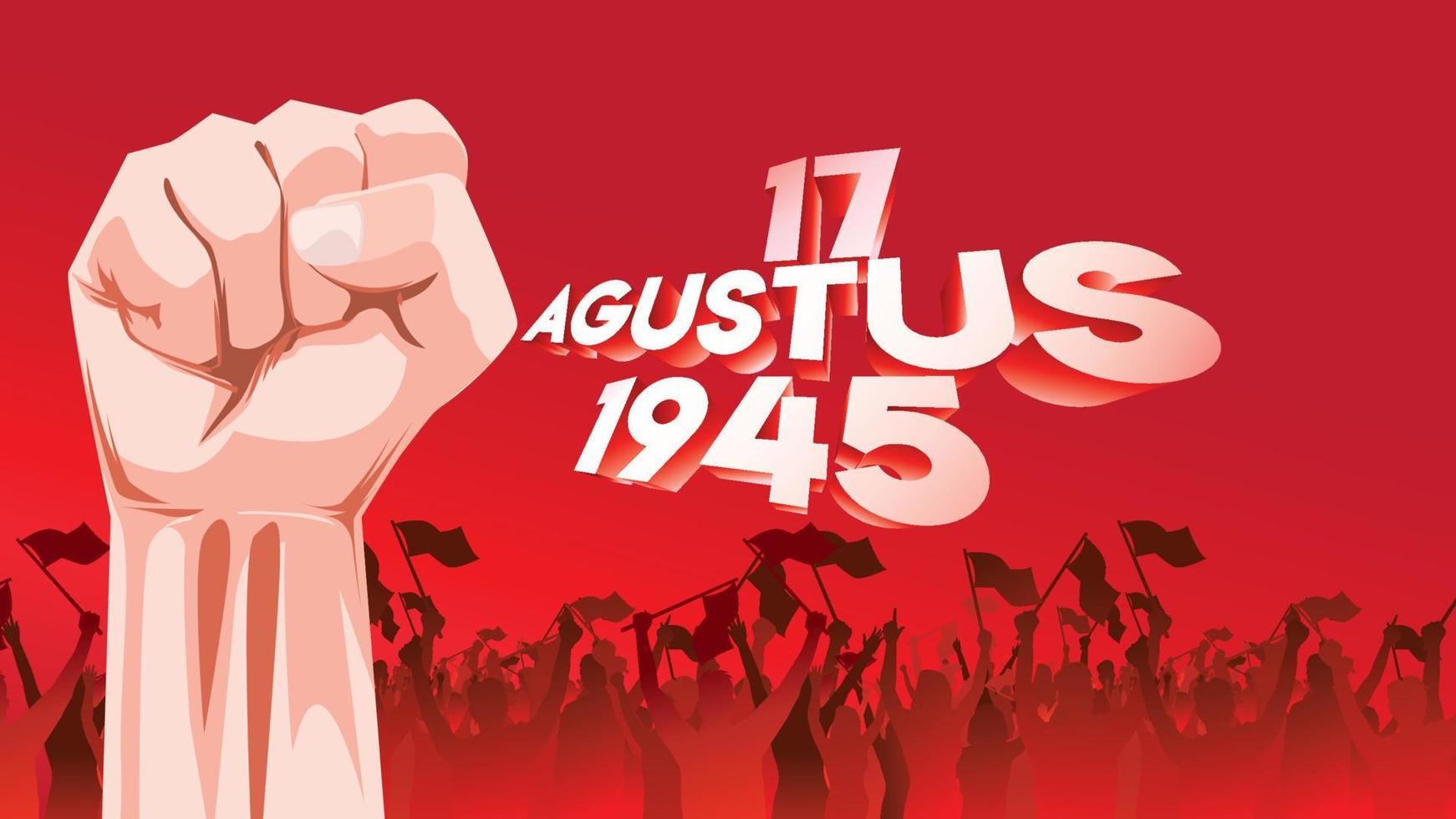 17 augustus. Indonesië gelukkige onafhankelijkheidsdag wenskaart met gebalde handen, symbool van de geest van vrijheid. gebruik voor banner en achtergrond. - vector