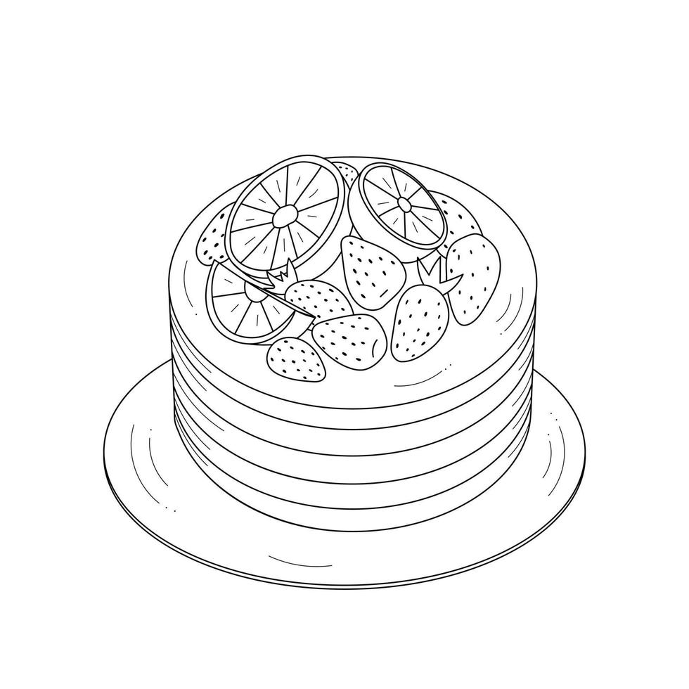 cake versierd met bessen. schets, schets op witte achtergrond. dessert voor het ontwerp van een banketbakkerij. vector