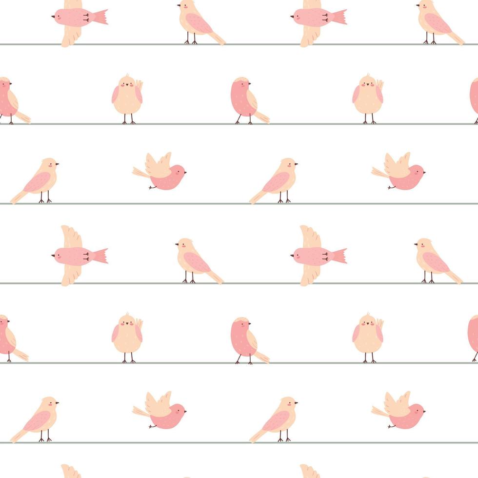 naadloos patroon met schattige roze vogels en groene strepen op een witte achtergrond. kinderachtige eenvoudige vectorillustratie voor ontwerp, stof en textiel. vector