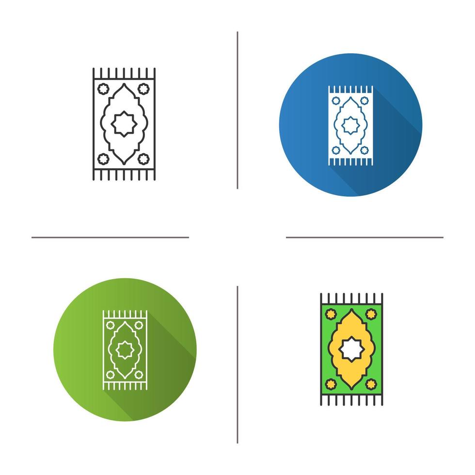 gebedsmat icoon. plat ontwerp, lineaire en kleurstijlen. islamitische cultuur. tapijt. geïsoleerde vectorillustraties vector