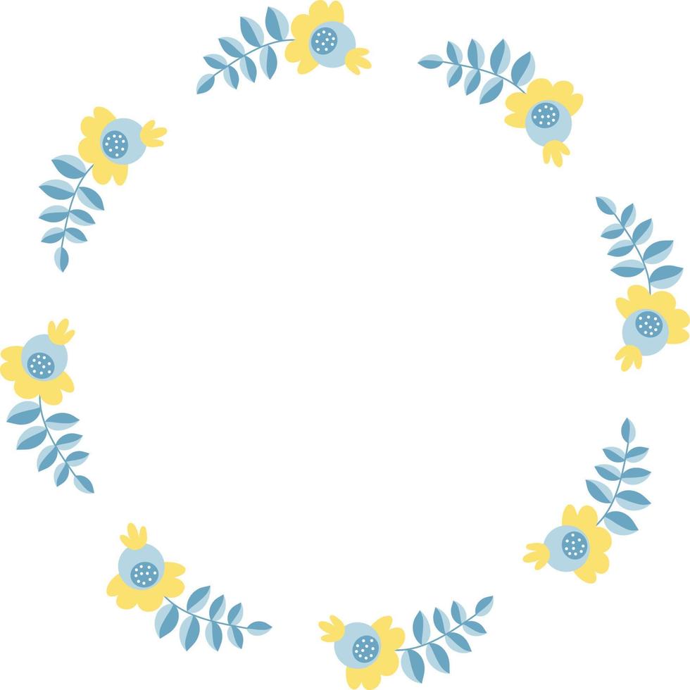 frame met blauwgele bloemen. vectorillustratie. rond frame voor decor, ontwerp, print, servetten vector