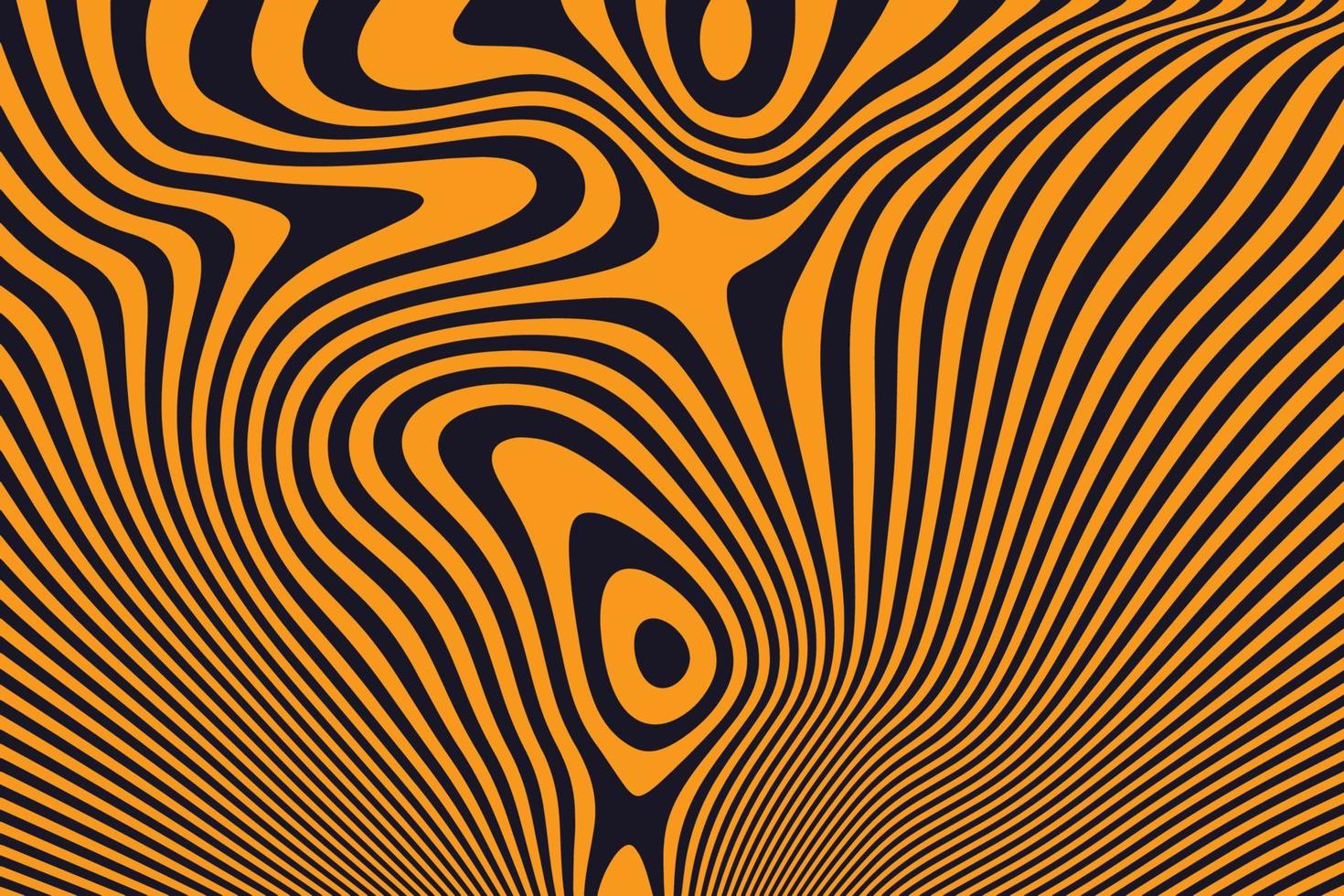 zwarte en oranje vloeibare lijnen achtergrond. stijlvol glad dynamisch gestreept oppervlak. abstracte vloeistof swirl patroon textuur vector